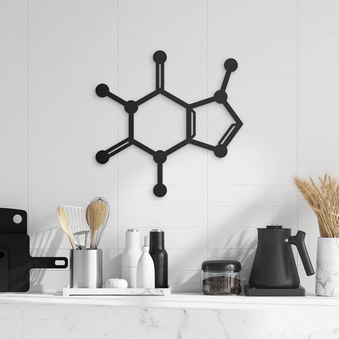 Caffeine Molecule Metal Wall Art – Science Decor for Kitchen, Office or ...