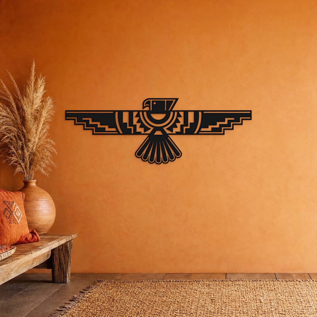 Thunderbird Metal Wall Art, Native American Eagle Steel Sign, Geometric ...