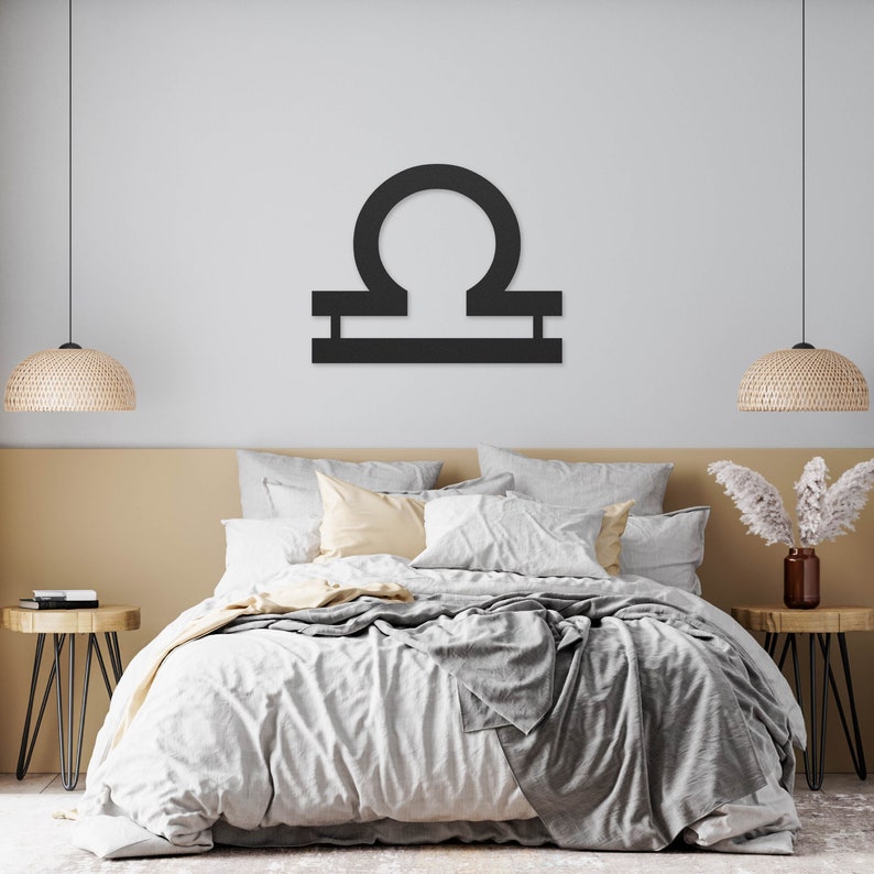 Libra Metal Wall Art, Modern Metal Art, Zodiac Wall Art for Astrology Home Decor, Libra Sign for Above Bed Decor Libra Birthday Gift Black