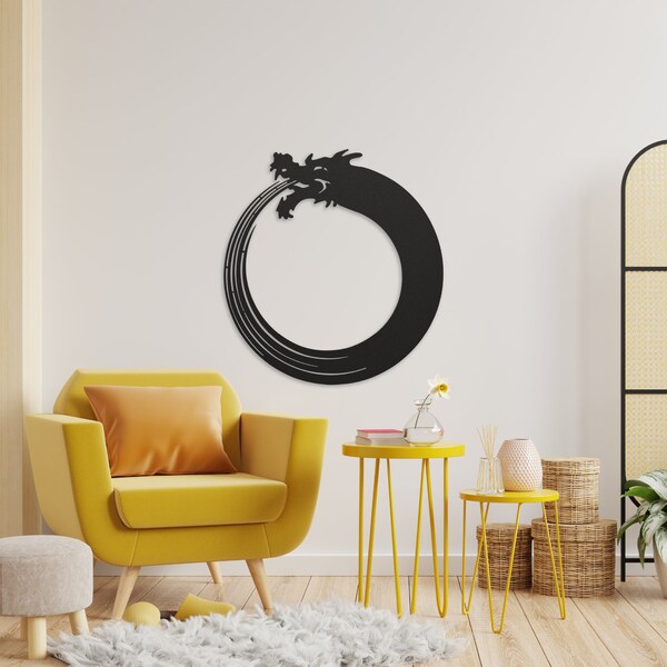 Ouroboros Star Wall Art in Black with Hand painted