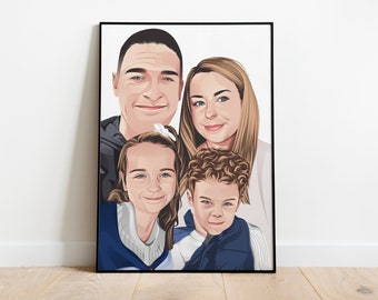 Ritratto di famiglia personalizzato / Anniversario personalizzato, Regalo di compleanno / Ritratto di cartone animato di famiglia da foto / Regalo per la festa della mamma