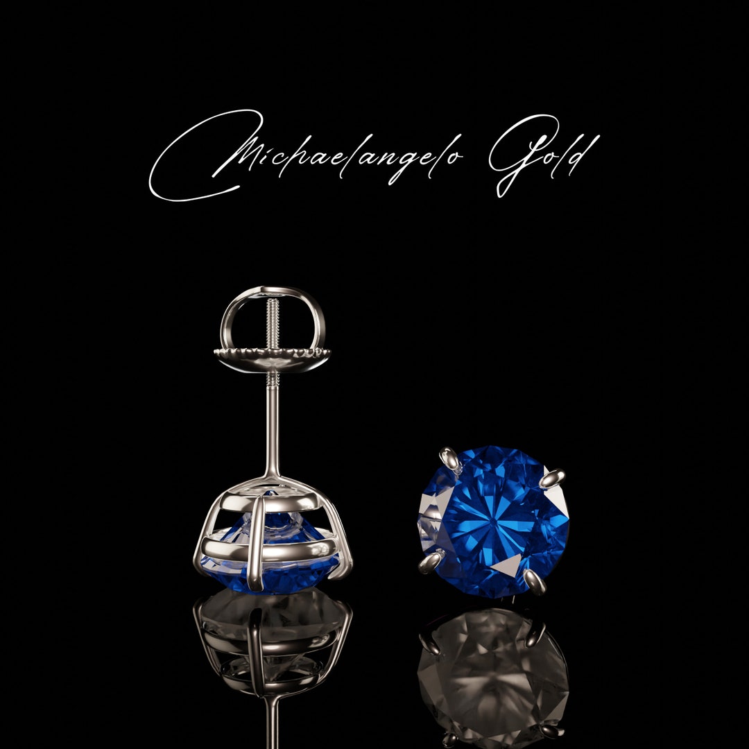 14K Blue Brilliant Man Made Diamond Earrings Sapphire Solid White Gold