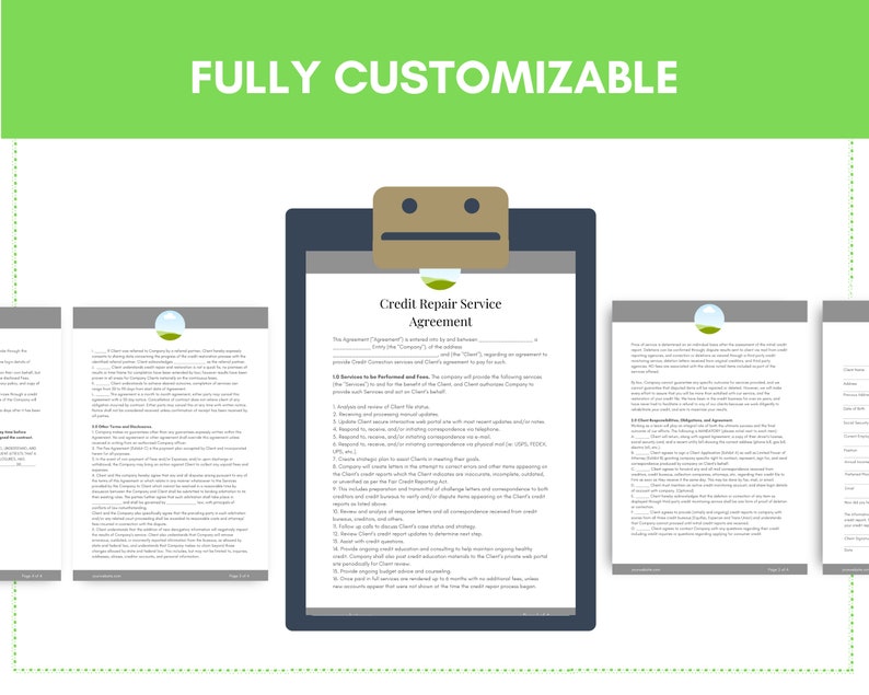 Credit Repair Service Contract Template Credit Coach Etsy