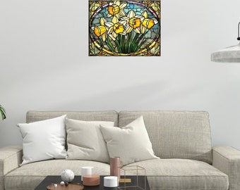 Daffodil Stained Glass Style Acrylic Wall Art: Floral Decor