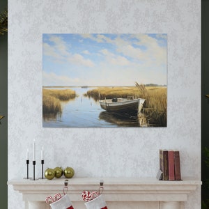 Chesapeake Bay Painting Marshy Creek Landscape Art Maryland Boat Canvas Print Nautical Home Decor