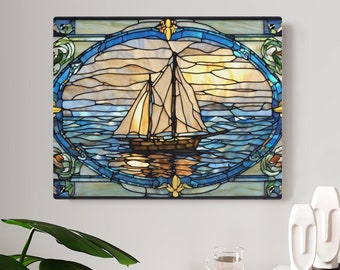 Stained Glass Sailboat Acrylic Print: Nautical Coastal Wall Art