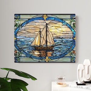 Stained Glass Sailboat Acrylic Print: Nautical Coastal Wall Art