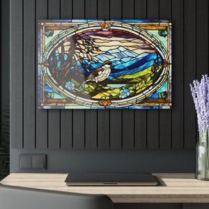 Alaskan Bird Stained Glass Willow Ptarmigan Acrylic Print State Bird Wall Art Alaskan Wildlife Landscape Inspired Home Decor