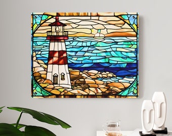 Sunset Ocean Art Lighthouse Acrylic Print Stained Glass Nautical Decor Beach House Wall Art