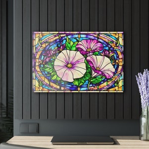 Morning Glory Stained Glass Aster Acrylic Art Print Birth Month Flower Wall Art September Birth Month Gift For Her Flower Art