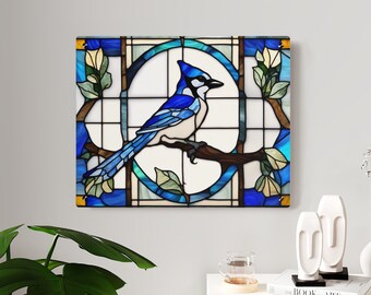Arte de pared acrílico estilo vitral Blue Jay: Inspirado en la naturaleza