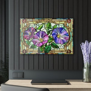Morning Glory and Aster Stained Glass Acrylic Print Birth Month Flower Wall Art September Birth Month Gift For Her Flower Art