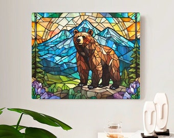 Grizzly Bear Art Stained Glass Acrylic Wall Art Wildlife Print Western Home Decor