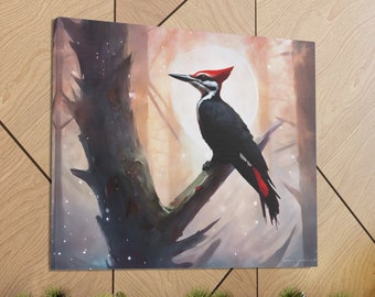 Woodpecker Print Canvas Bird Wall Art Nature Inspired Rustic Decor Gift For Bird Lovers