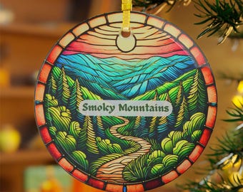 Smoky Mountains Ornament: Stained Glass Style Window Hanging