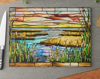 Delaware Stained Glass Style Landscape Cutting Board Nature Inspired Kitchen Decor Maryland Housewarming Gift