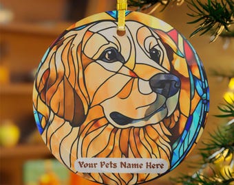 Personalized Golden Retriever Glass Ornament: Stained Glass Style Sun-catcher