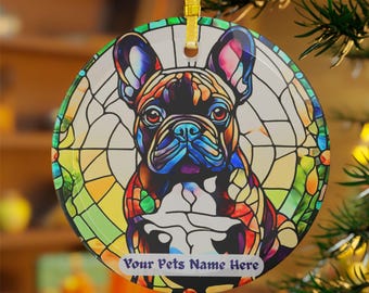 French Bulldog Ornament Stained Glass Window Hang, Sun Catcher, Dog Lover Gift, Holiday Decoration