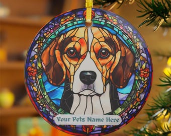 Beagle Stained Glass Ornament: Personalized Dog Christmas Decoration