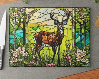 Stained Glass Deer Cutting Board: Arkansas Apple Blossom Kitchen Decor
