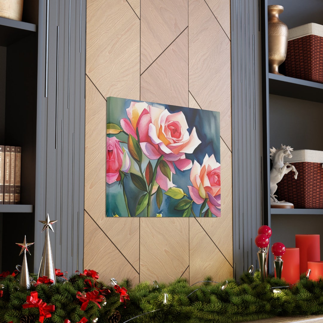 Rose Painting Watercolor Canvas Print Wall Art Floral Home Decor Rose ...