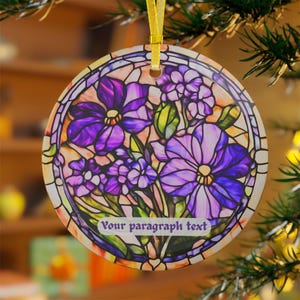 Violet Flowers Stained Glass Ornament February Birth Month Flower, Window Decoration, Sun Catcher, Gift Idea