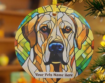 Personalized Yellow Lab Glass Ornament: Dog Sun Catcher Window Decor