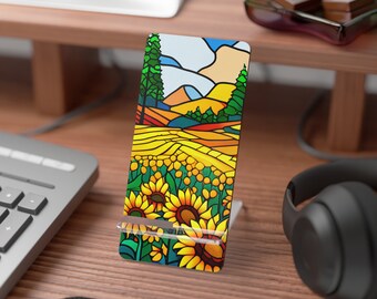 Sunflower Field Print Stained Glass Mobile Display Stand for Smartphones