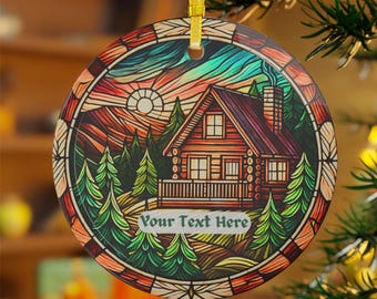 Stained Glass Style Cabin Ornament: Appalachian Mountains Window Hang