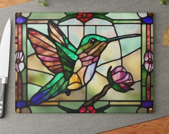 Stained Glass Hummingbird Cutting Board: Kitchen Decor Gift
