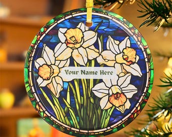 Narcissus Ornament Personalizable Stained Glass Style Window Hang December Birth Month Sun-catcher