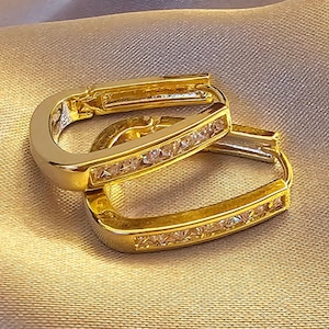 Square Hoops, CZ Hoop Earrings, Gold Hoops, Danity Hoops, Geometric Hoop Earrings, Gift for Her, Earrings for Women, B816