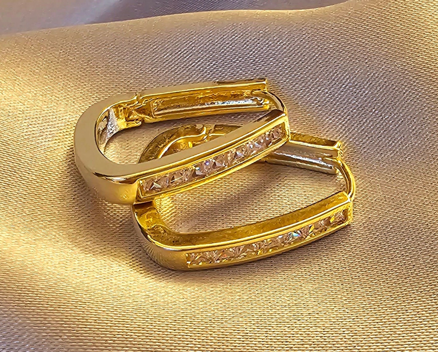 Square Hoops, CZ Hoop Earrings, Gold Hoops, Danity Hoops