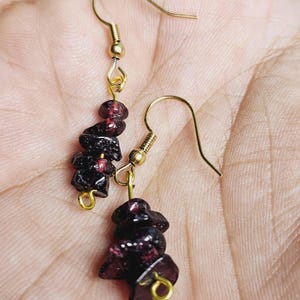 Garnet Dangling Handmade Earrings, January Birthstone Jewelry, Red Garnet Cluster Earrings, 18K Gold Statement Earrings, Gift for Her