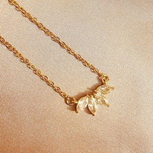 Flower Petal Diamond Necklace, Marque Diamond Shape Necklace, Zircon Necklace, minimalist Necklace, Bridesmaid Gift, Gift for Her B824
