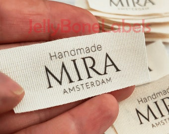 Etiqueta de algodão natural (cor creme) personalizada (etiquetas de tamanho, etiquetas de bolsas, tecido)