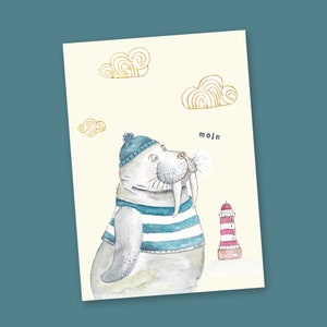 Illustrierte Postkarte "Moin" Walross