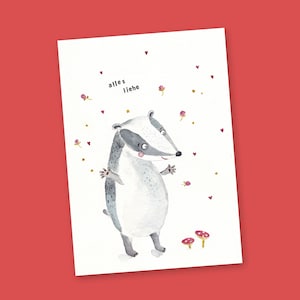 Illustrierte Postkarte "Alles Liebe" Dachs