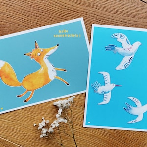 Illustriertes Postkarten-Set Vögel & Fuchs