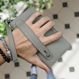 Cartera larga de cuero con compartimento para teléfono y correa para la muñeca: accesorio elegante y práctico, opción de regalo perfecta