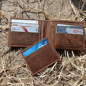 Portefeuille en cuir personnalisé, portefeuille en cuir avec porte-cartes, portefeuille gravé et porte-cartes, cadeau petit ami, cadeau pour lui, cadeau pour papa