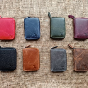 Mini Leather Zip Wallet Colorful Personalized Leather Zipper Wallet  Personalized Womens Cute Wallet Personalized gifts Holiday gifts