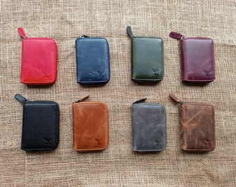 Mini cartera con cremallera de cuero colorida cartera con cremallera de cuero personalizada personalizada mujer linda cartera regalos personalizados regalos navideños