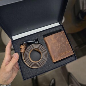 Estuche de regalo con billetera y cinturón de cuero personalizado, regalo de San Valentín para novio y esposo, juego de regalo para hombre, regalo del día del padre, regalo de lujo
