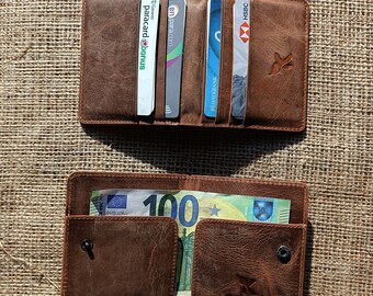 Tarjetero de cuero, Billetera para tarjetas de crédito, Billetera con bolsillo frontal, Billetera delgada pesonalizada, Tarjetero, Billetera minimalista,