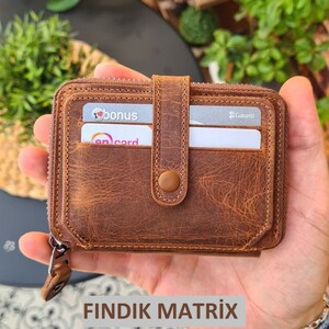 Cartera con cremallera de cuero protegida RFID para hombres, cartera de cuero personalizada para mujeres / cartera de regalo de aniversario para él y ella