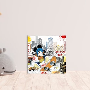 Pintura Pop Art Mickey Nueva York Patinaje colorido, Pintura Arte callejero Donald Daisy Disney COMICS Dibujos animados Decoración Habitación infantil Regalo