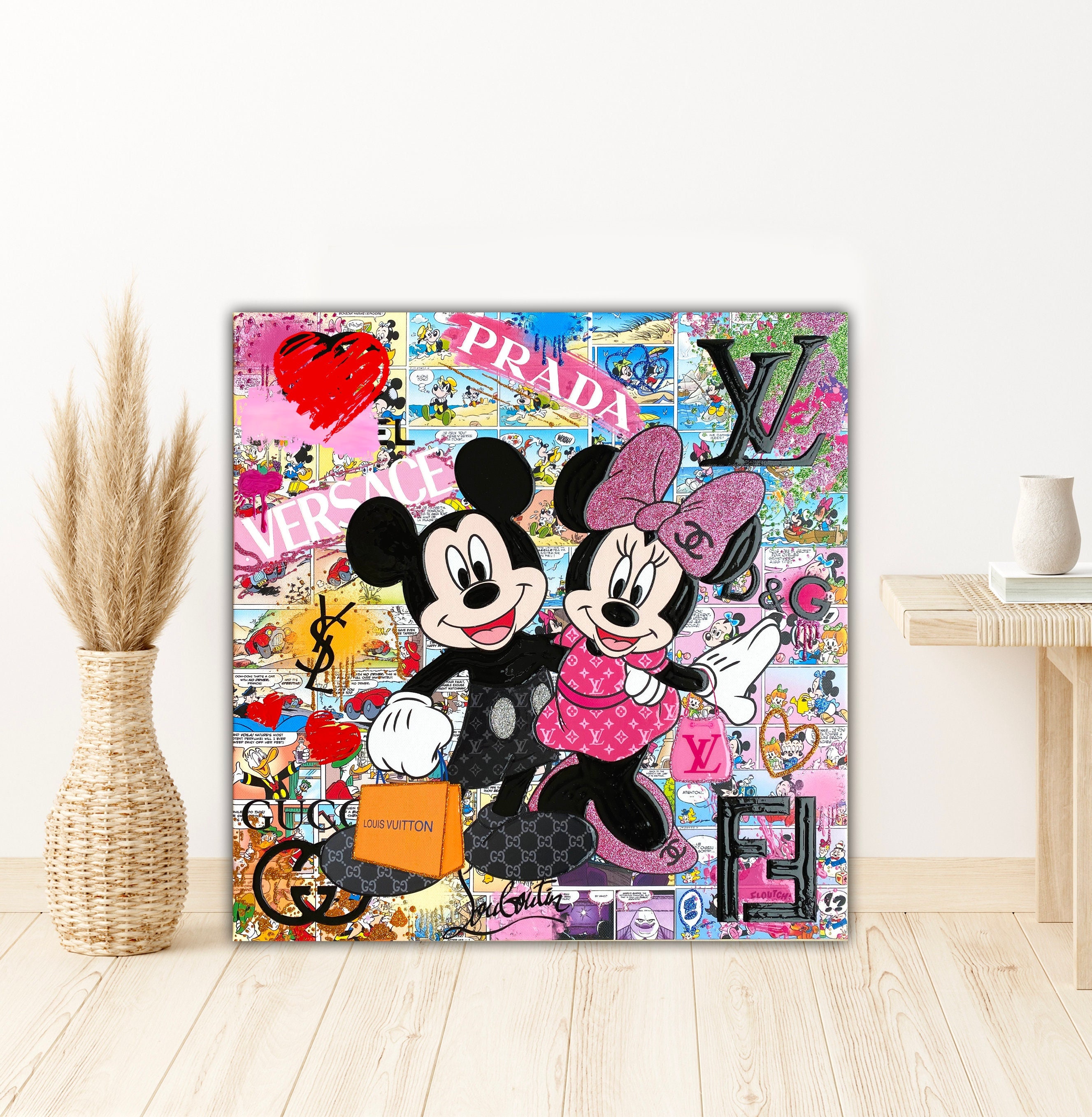 Louis Vuitton fabric with Mickey and Minnie Mouse pattern