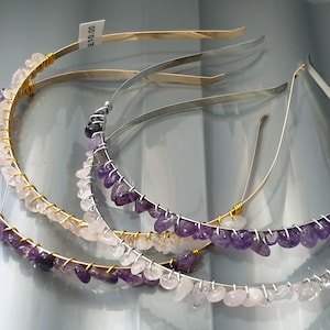 Handcrafted Crystal Headband – Amethyst or Rose Quartz | Silver or Gold Wire Crown | Healing Gemstone Hair Accessory