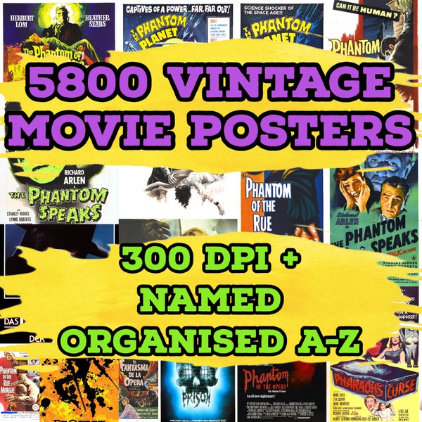 5,800 Classic Movie Posters: High Quality 300 DPI, Mega Collection, Organized Bundle, Digital Download, Vintage posters, in JPG Format.